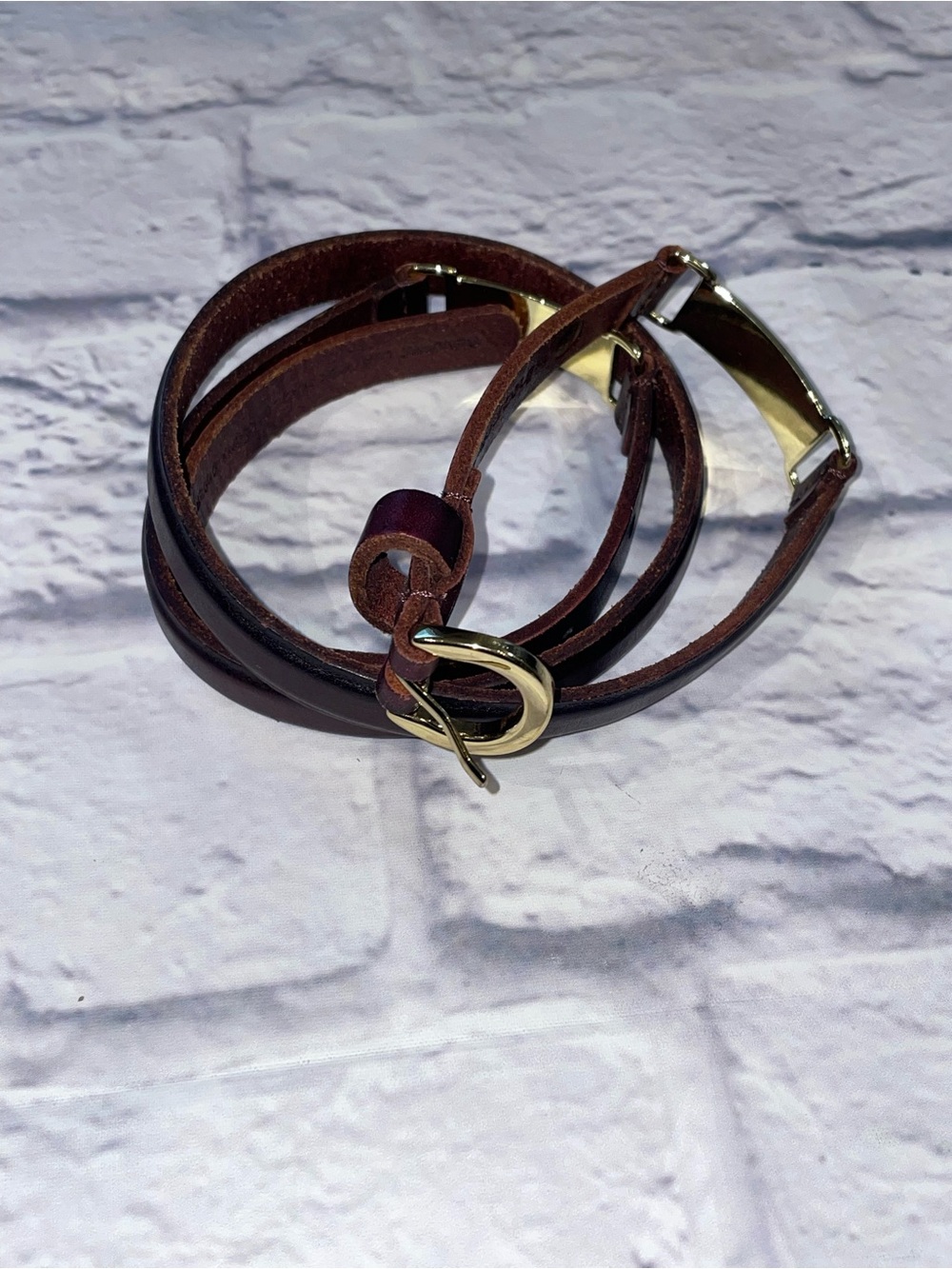 Linea Pelle Brown Leather Wrap Belt with Gold Hardware